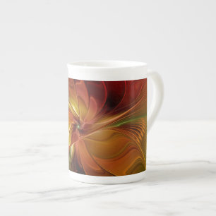 Taza De Porcelana Resumen Naranja rojo Brown Flor de arte fractal ve
