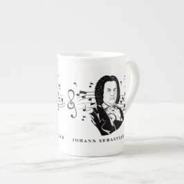 Taza De Porcelana Retrato de Johann Sebastian Bach y busto con notas