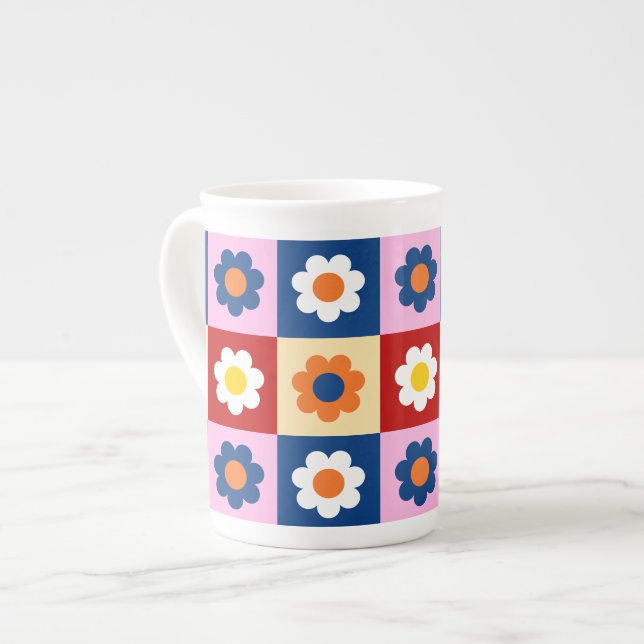 Taza De Porcelana Retro Cute colorful Flowers Pattern  (Izquierda)