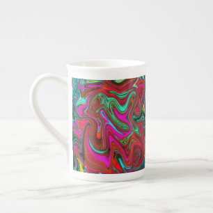 Taza De Porcelana Retro Groovy Magenta, arte abstracto rojo y azul