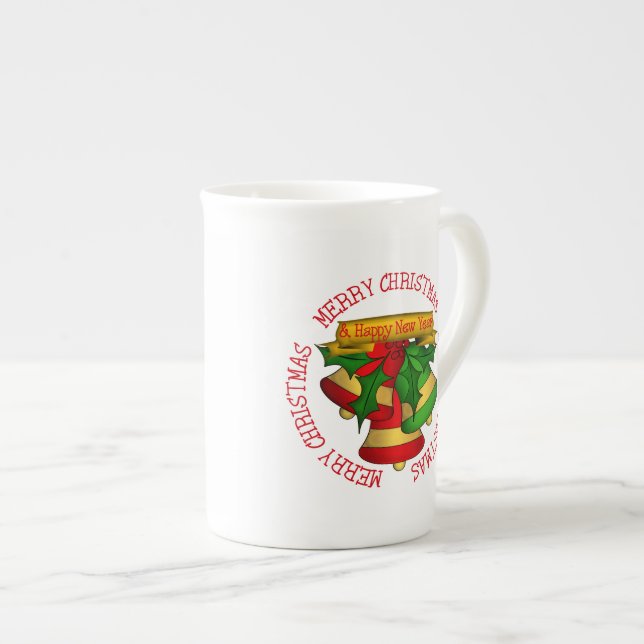 Taza De Porcelana Roja | Belles verdes de navidad (Derecha)