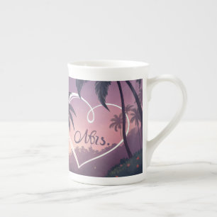 Taza De Porcelana Romántico Sr. y Sra. Sunset Beach Ilustracion - Tr