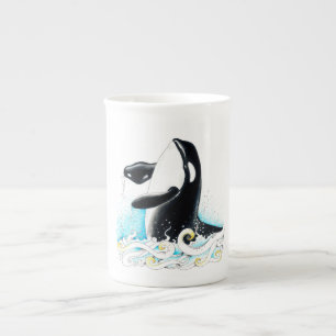 Taza De Porcelana Rompiendo la tinta del doodle de ballena orca