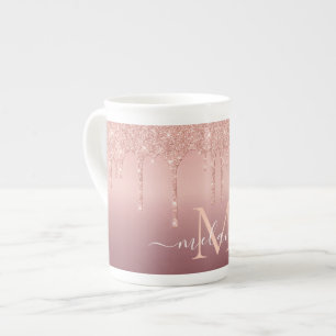 Taza De Porcelana Rosa Purpurina de oro Personalizado carta Su nombr