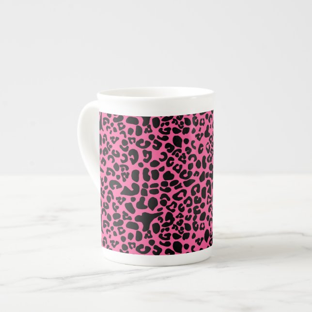 Taza De Porcelana Rosas fuertes de moda y estampado leopardo moderno (Izquierda)