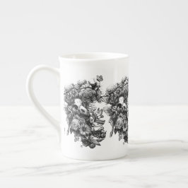 Taza De Porcelana Rosas y Polillas - Negro