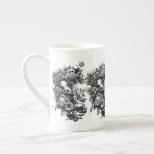 Taza De Porcelana Rosas y Polillas - Negro