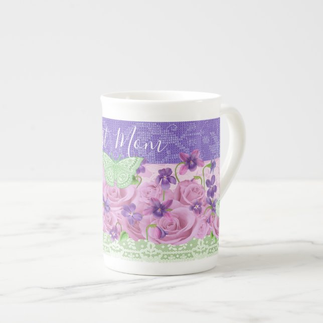 Taza De Porcelana Rosas y violetas huelen a China Mug (Derecha)