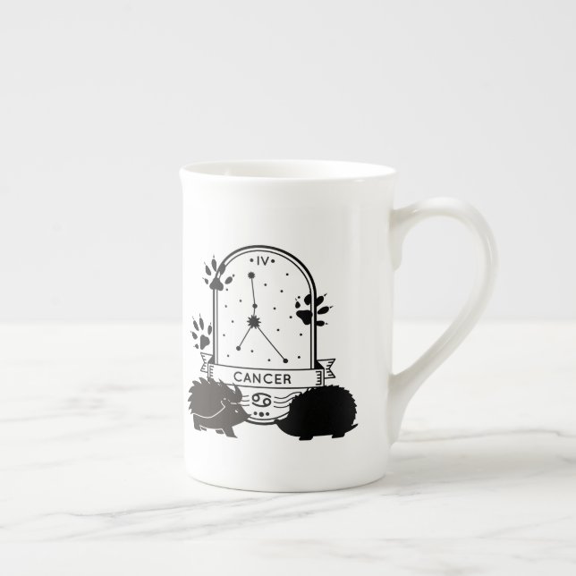 Taza De Porcelana Rótulo zodiaco y Mascotas coincidentes. Cáncer - H (Derecha)