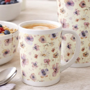 Taza De Porcelana Rubor Cremoso Acuarela Boho Wildflower