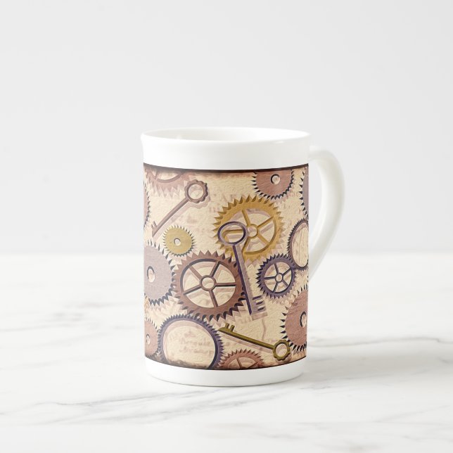 Taza De Porcelana Ruedas Steampunk, engranajes, llaves, pintura de a (Derecha)
