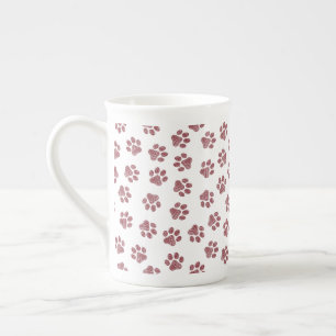 Taza De Porcelana Rutas de perro, garras de perro, patas de borgoña