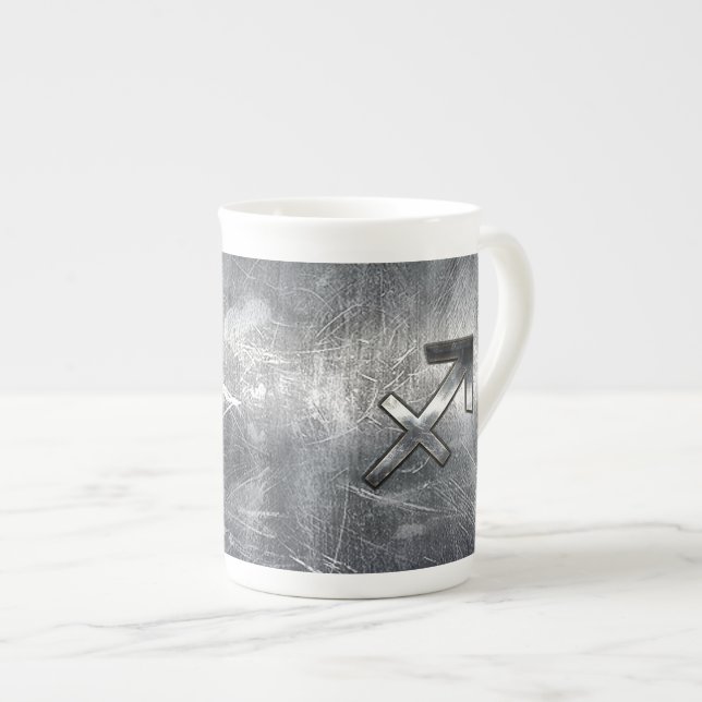 Taza De Porcelana Sagittarius Zodiac Silver Aspecto de acero perturb (Derecha)