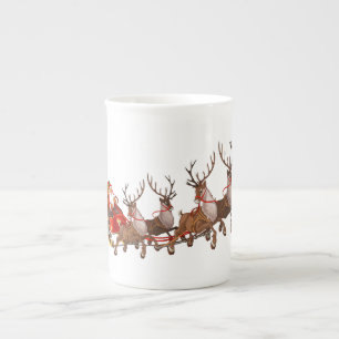 Taza De Porcelana Santa Cláusula con renos tirando del trineo
