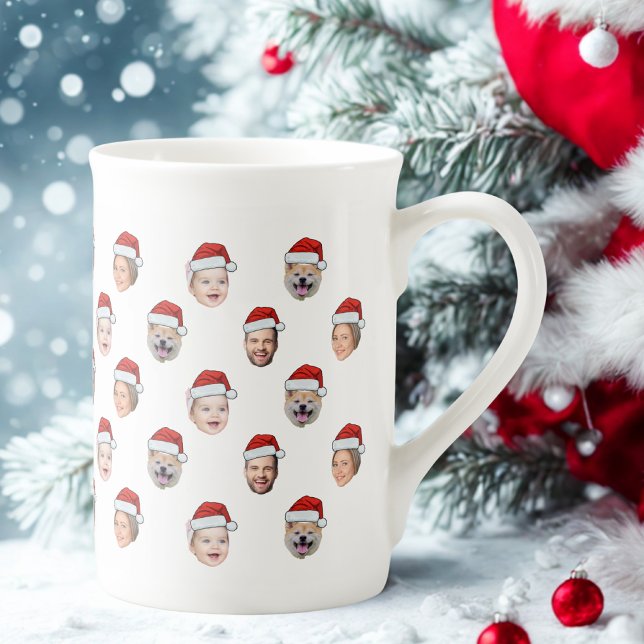 Taza De Porcelana Santa Hat Custom Family Face 4 Photos Christmas (Subido por el creador)