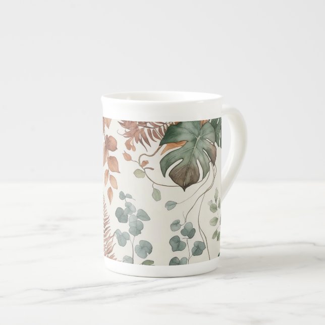 Taza De Porcelana Seamless boho botanical pattern Flowers  (Derecha)