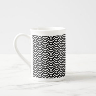 Taza De Porcelana Seigaiha, olas, japonés, blanco y negro