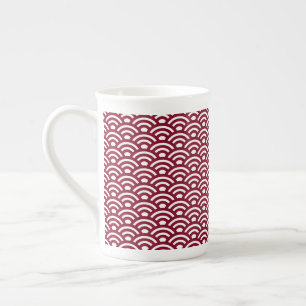 Taza De Porcelana Seigaiha, olas, japonés, burdeos y blanco
