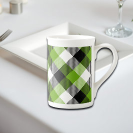 Taza De Porcelana Sencillo Tartán Plaids Neon Green