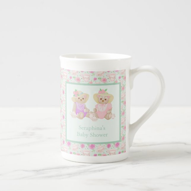 Taza De Porcelana Shabby Mint Teddy Bear Tea Fiesta Baby Shower (Derecha)