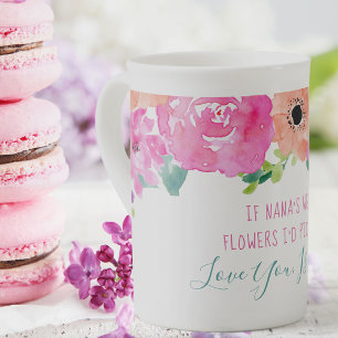 Taza De Porcelana Si las nanas fueran flores Poema Acuarela Floral