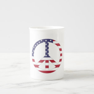 TAZA DE PORCELANA SIGNO DE PAZ DE LA BANDERA ESTADOUNIDENSE