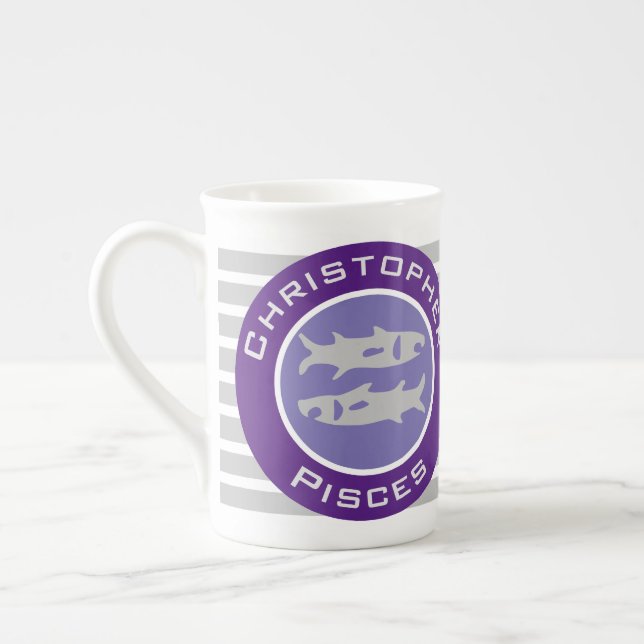 Taza De Porcelana Signo estrella de Pisces Zodiac con nombre de prop (Izquierda)
