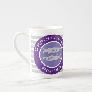 Taza De Porcelana Signo zodiacal Piscis con el nombre del propietari