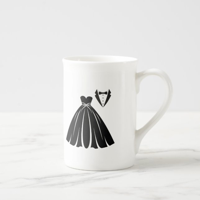 Taza De Porcelana Silhouette de la vestimenta y el tux Bodas (Derecha)
