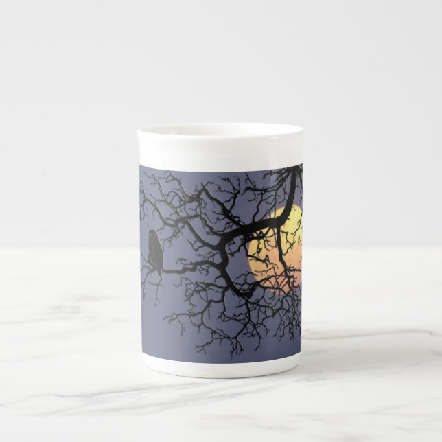 Taza De Porcelana Silueta de la luna y del noctámbulo de la sangre (Frente)