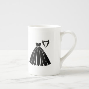 Taza De Porcelana Silueta del vestido de novia y esmoquin
