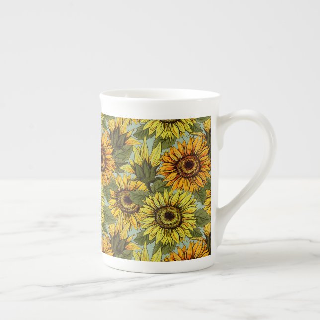 Taza De Porcelana Siluyentes en el fondo sabio Naranja Yello (Derecha)