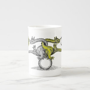 Taza De Porcelana Símbolo de dragón dorado y plateado