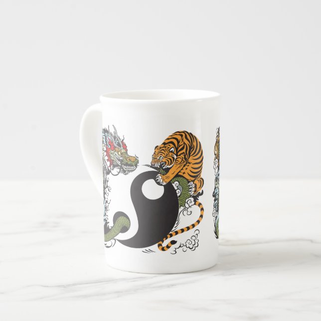 Taza De Porcelana símbolo dragón y tigre yin yang (Izquierda)