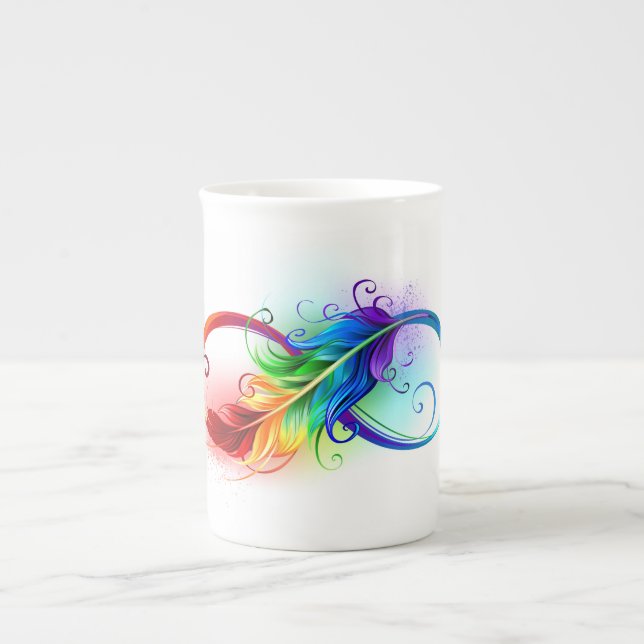 Taza De Porcelana Símbolo infinito con pluma arco iris (Frente)