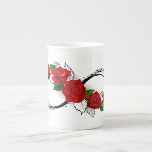 Taza De Porcelana Símbolo infinito con rosas rojas