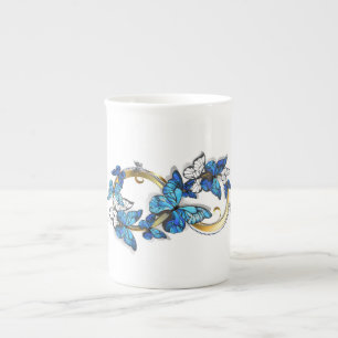 Taza De Porcelana Símbolo infinito de mariposas Morpho azules