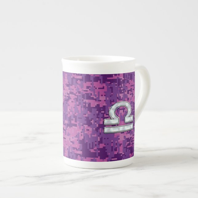 Taza De Porcelana Símbolo libra zodiac fucsia camo digital rosa (Derecha)