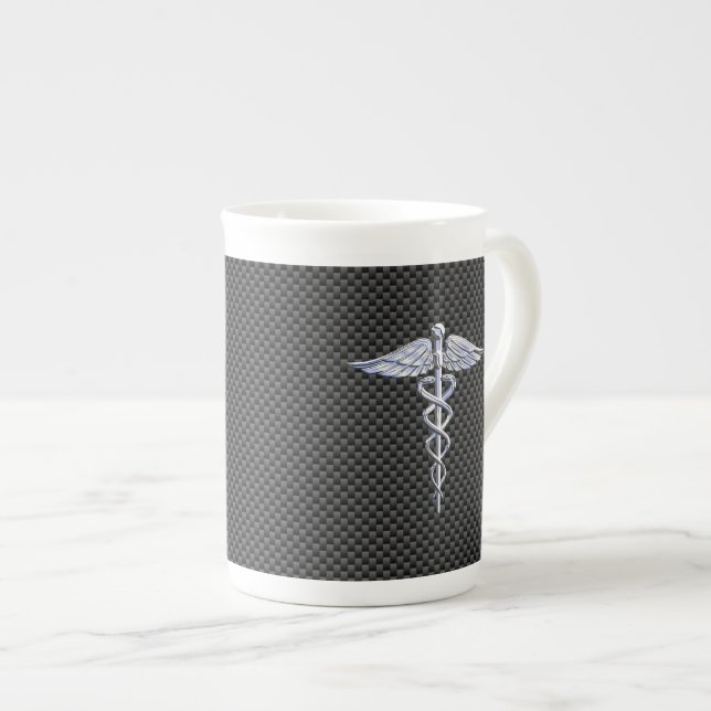Taza De Porcelana Símbolo médico cromado Caduceus Fibra de carbono n (Derecha)