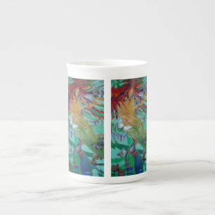 Taza De Porcelana Sirena Nadando con mariposas Fantasía Arte