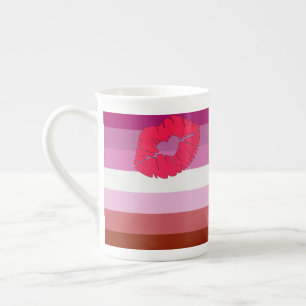 Taza De Porcelana SlipperyJoe lápiz labial bandera de orgullo lésbic