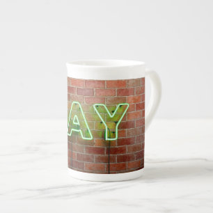 Taza De Porcelana SlipperyJoe signo de neón gay brillante vivo