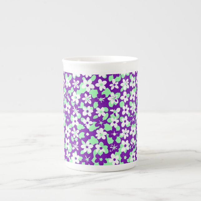 Taza De Porcelana Small Floral Pattern Mint and Purple (Frente)