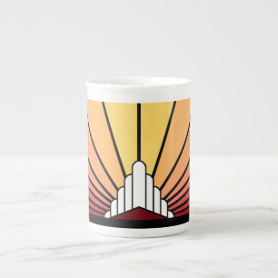 Taza De Porcelana Sol Art Decó al amanecer
