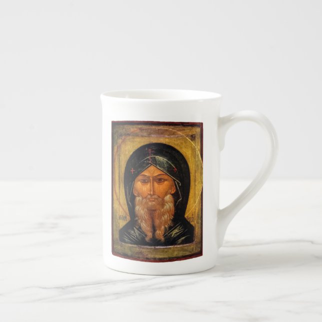 Taza De Porcelana St. Anthony el gran icono y cita (Derecha)