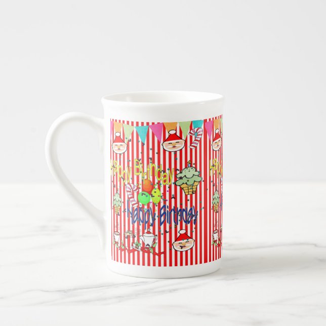 Taza De Porcelana Stripe Feliz cumpleaños Feliz Navidad (Izquierda)