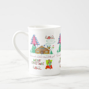 Taza De Porcelana Stripe Red Green Feliz Navidad Dama de Limpieza