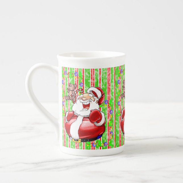Taza De Porcelana Stripe Red Green Merry Christmas Teddy Bear (Izquierda)