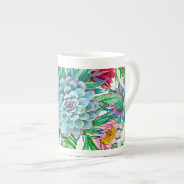 Taza De Porcelana Suculento jardín tropical (Derecha)