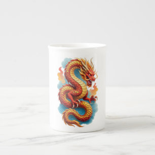 Taza De Porcelana Sudadera con ilustración ardiente del dragón rojo